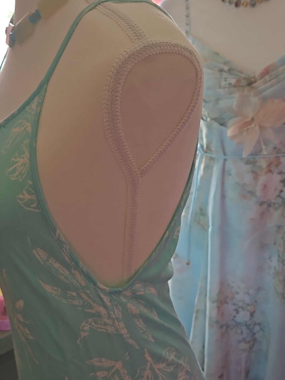Light Aqua Floral Maxi Dress - Sleeveless Halter Style - Picture 4 of 10
